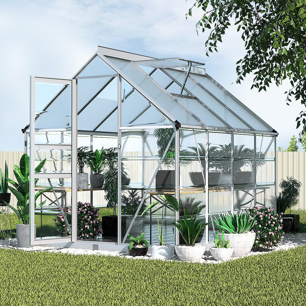 Green Fingers Aluminium Greenhouse 2.48x1.89x2M Polycarbonate Silver