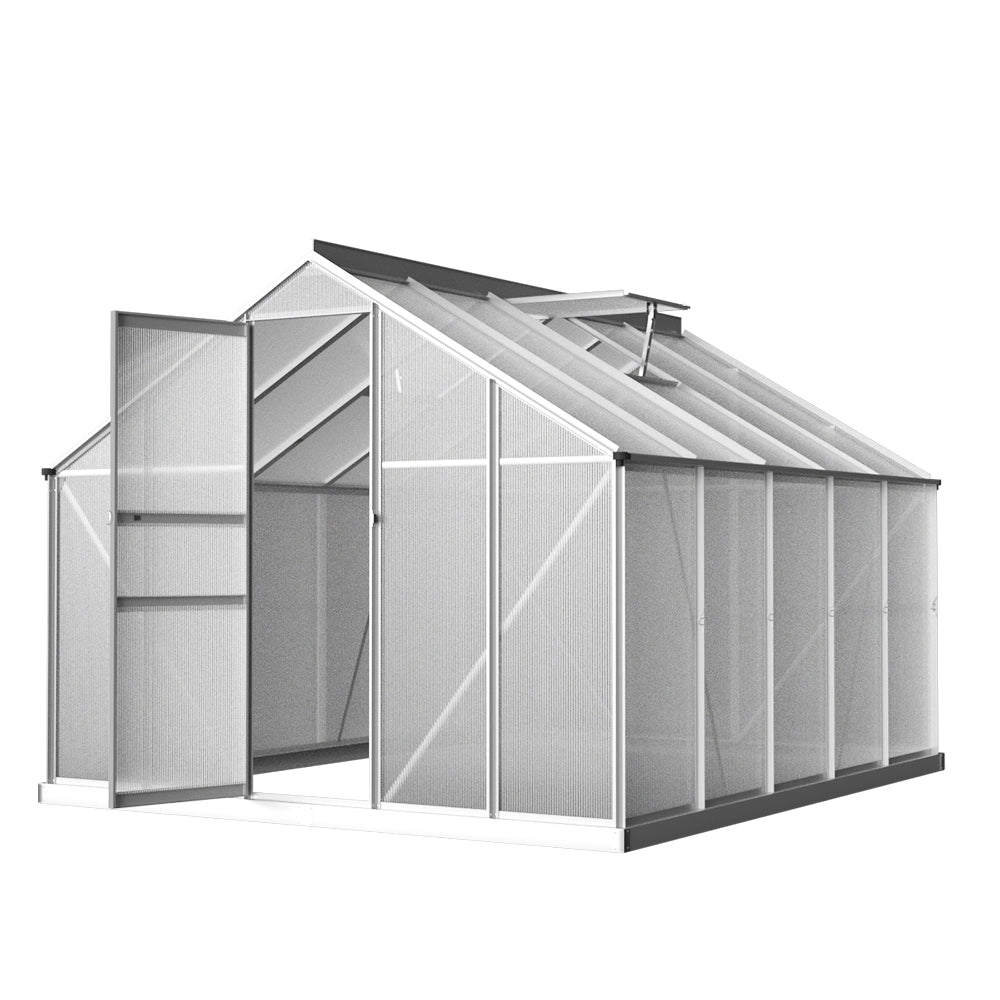 Green Fingers Aluminium Greenhouse 3x2.5x1.95M Polycarbonate Garden Shed