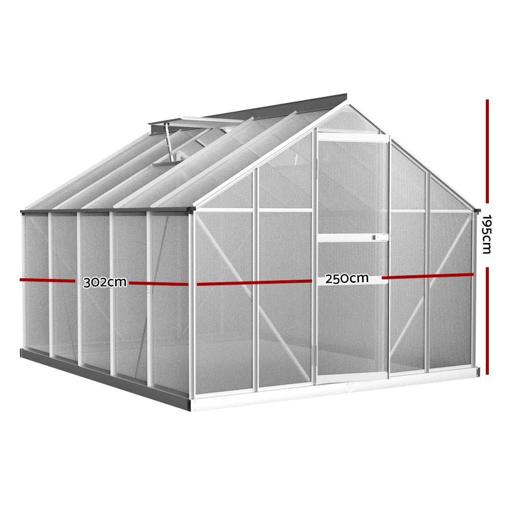 Green Fingers Aluminium Greenhouse 3x2.5x1.95M Polycarbonate Garden Shed