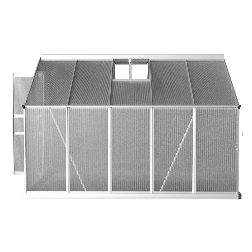 Green Fingers Aluminium Greenhouse 3x2.5x1.95M Polycarbonate Garden Shed