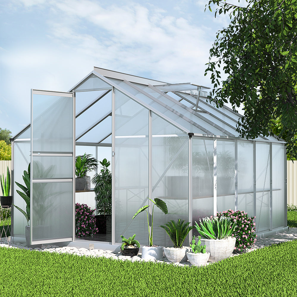 Green Fingers Aluminium Greenhouse 3x2.5x1.95M Polycarbonate Garden Shed