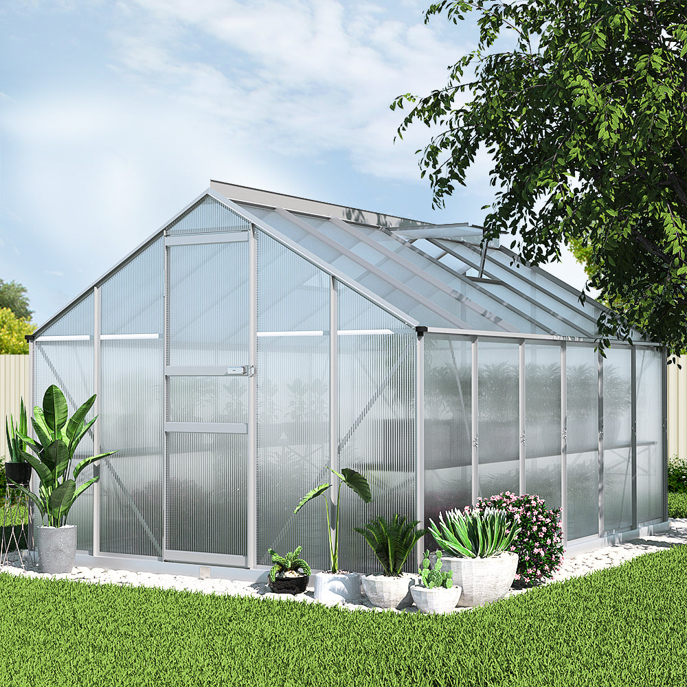 Green Fingers Aluminium Greenhouse 3.6x2.5x1.95M Polycarbonate Garden Shed