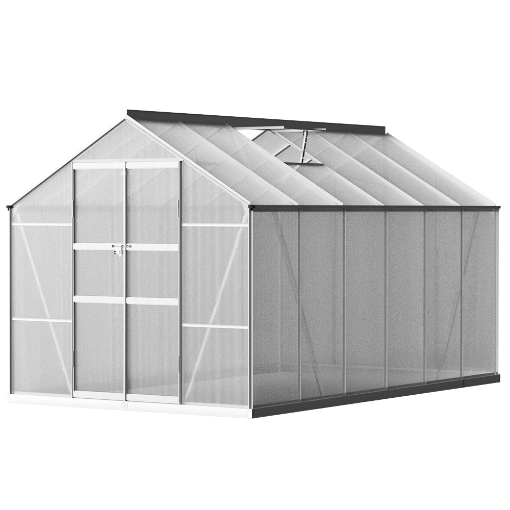 Green Fingers 3.7x2.5m Aluminium Greenhouse Double Doors Garden Shed