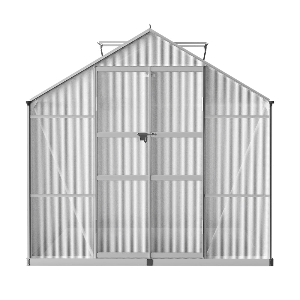 Green Fingers 3.7x2.5m Aluminium Greenhouse Double Doors Garden Shed