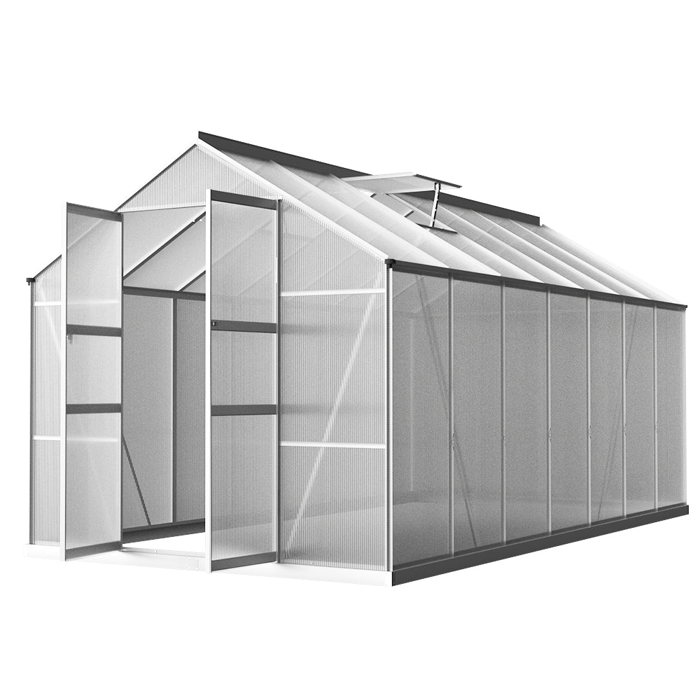 Green Fingers 4.1x2.5M Aluminium Greenhouse Double Doors Garden Shed