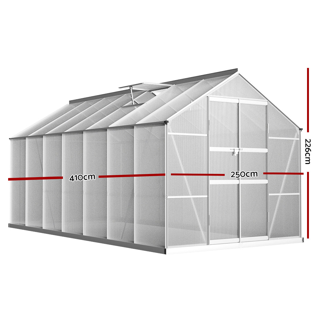 Green Fingers 4.1x2.5M Aluminium Greenhouse Double Doors Garden Shed