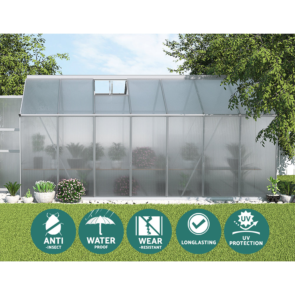 Green Fingers 4.1x2.5M Aluminium Greenhouse Double Doors Garden Shed