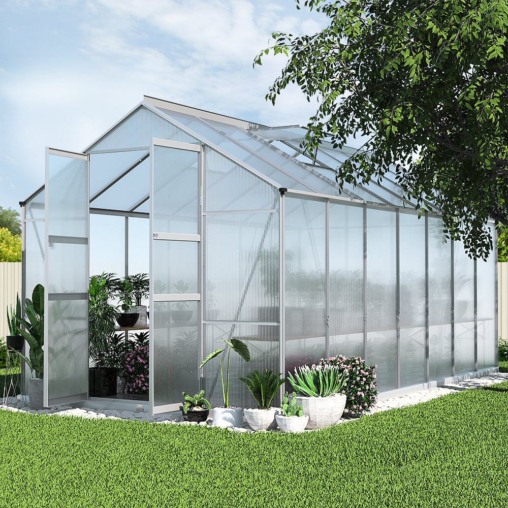 Green Fingers 4.1x2.5M Aluminium Greenhouse Double Doors Garden Shed