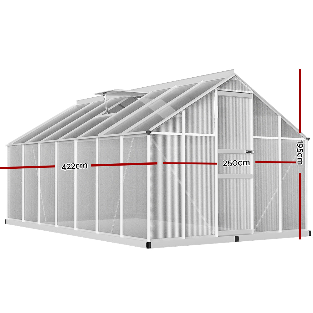 Green Fingers 4.2x2.5m Aluminium Polycarbonate Greenhouse Garden Shed