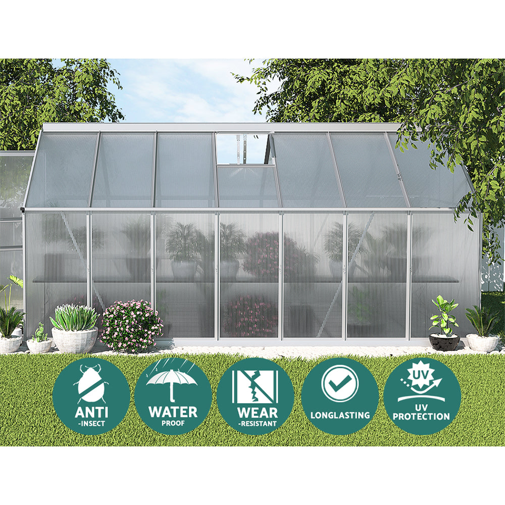 Green Fingers 4.2x2.5m Aluminium Polycarbonate Greenhouse Garden Shed