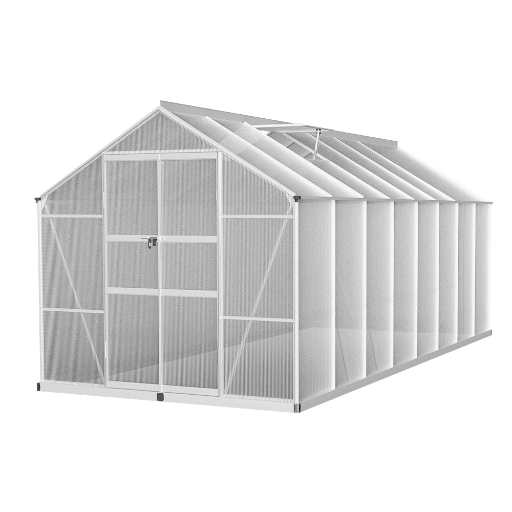 Green Fingers 4.7x2.5m Aluminium Greenhouse Double Doors Garden Shed