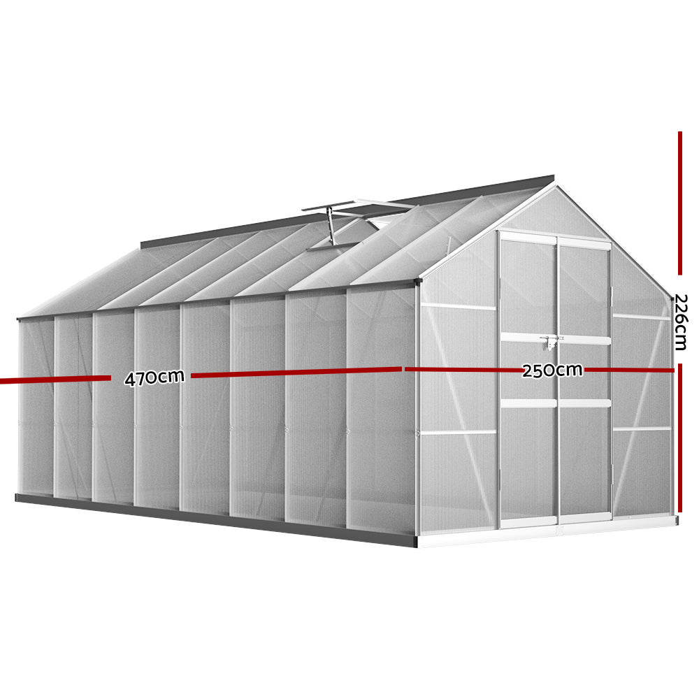 Green Fingers 4.7x2.5m Aluminium Greenhouse Double Doors Garden Shed