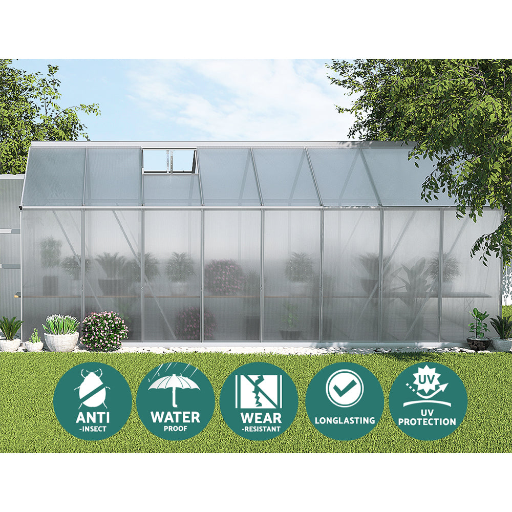 Green Fingers 4.7x2.5m Aluminium Greenhouse Double Doors Garden Shed