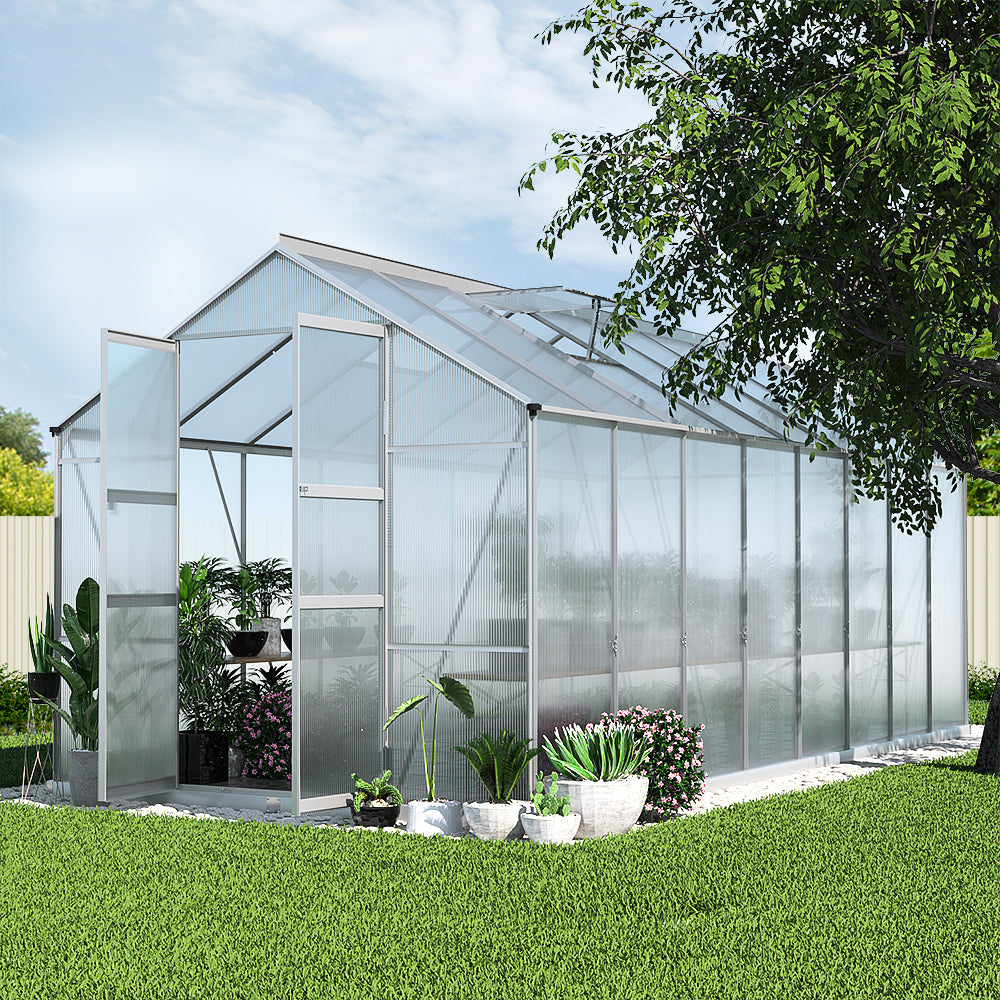 Green Fingers 4.7x2.5m Aluminium Greenhouse Double Doors Garden Shed
