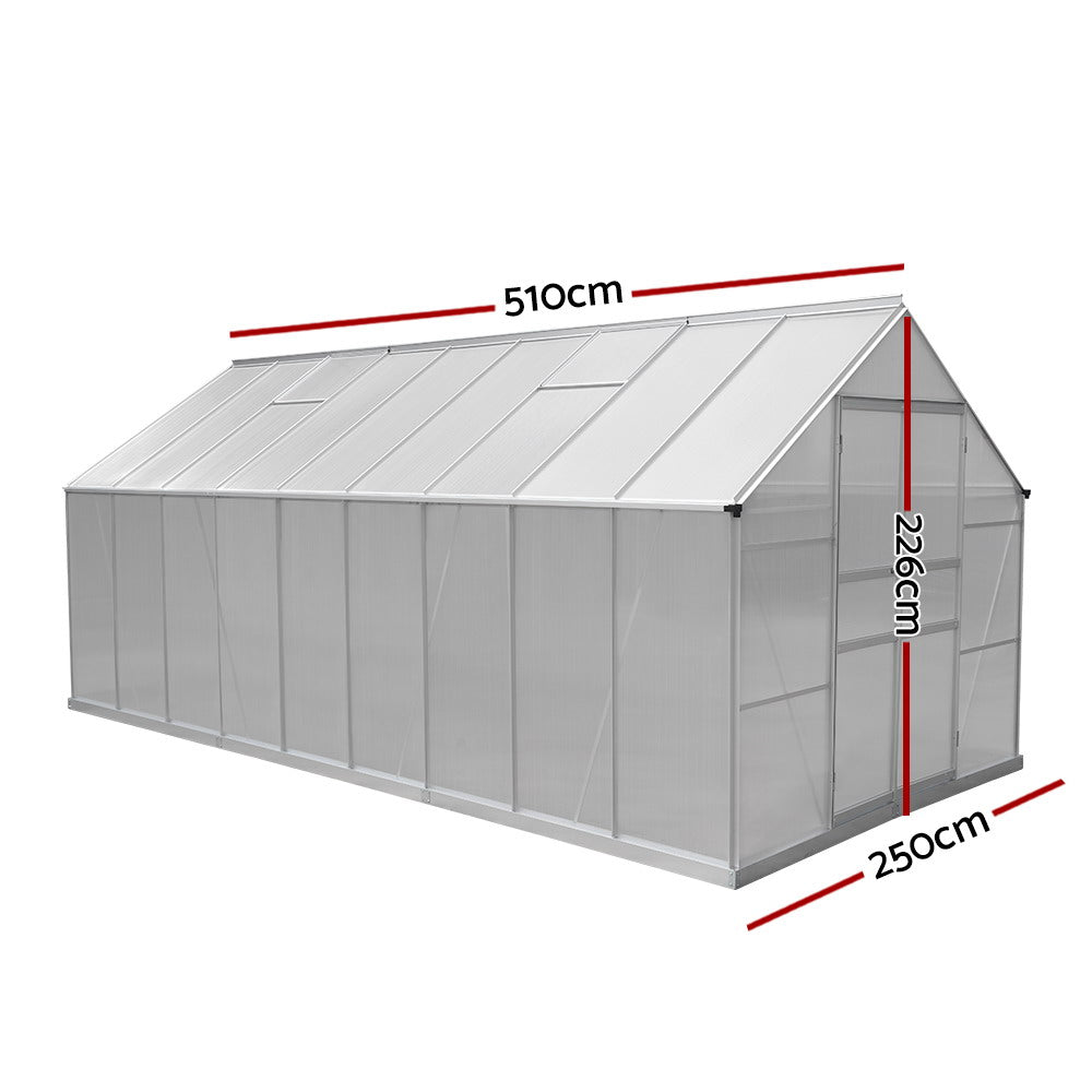 Greenfingers 5.1x2.5M Aluminium Greenhouse Double Doors Garden Shed