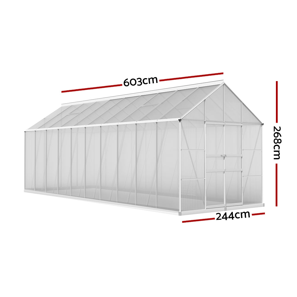 Green Fingers 6.03x2.44m Aluminium Greenhouse Double Doors Garden Shed