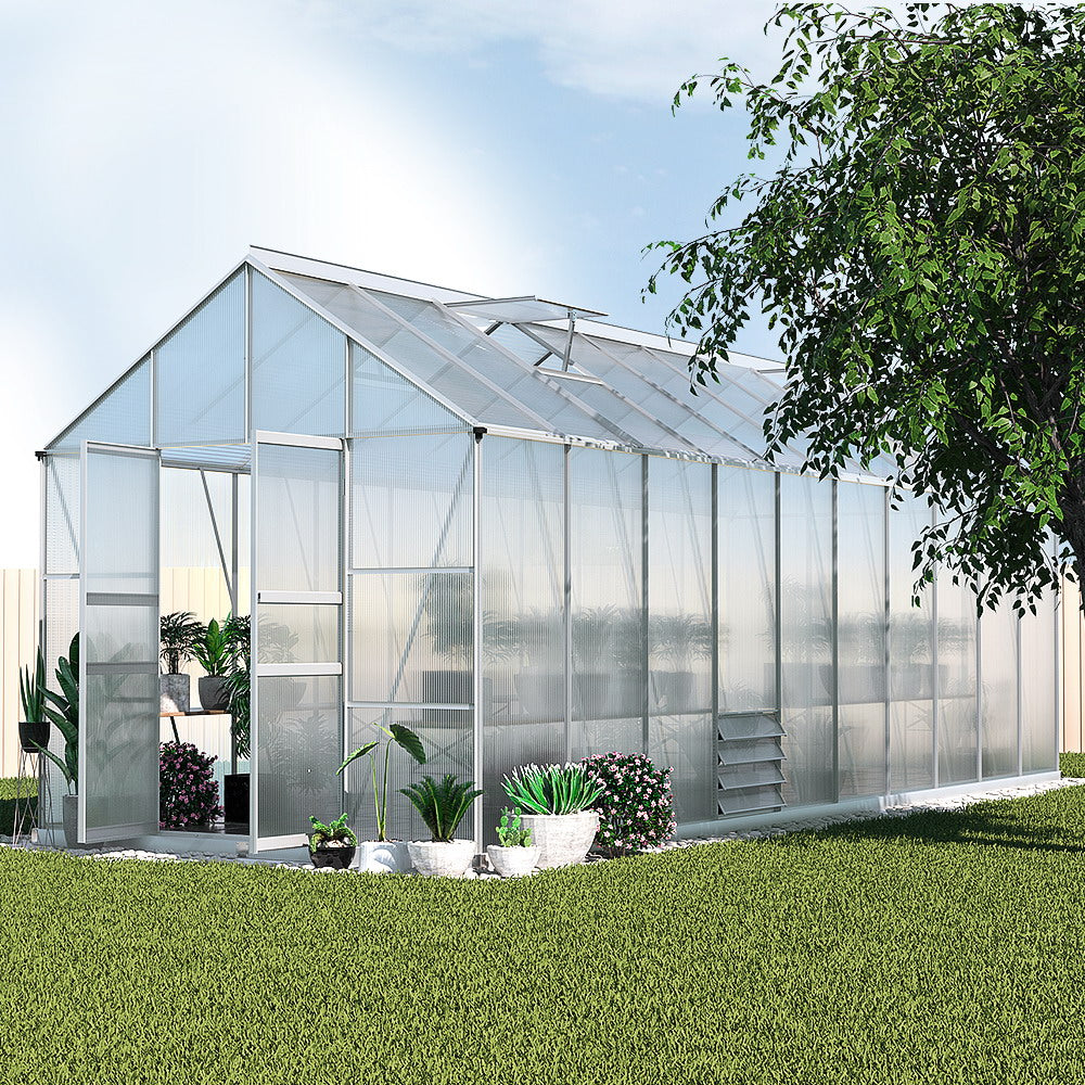 Green Fingers 6.03x2.44m Aluminium Greenhouse Double Doors Garden Shed