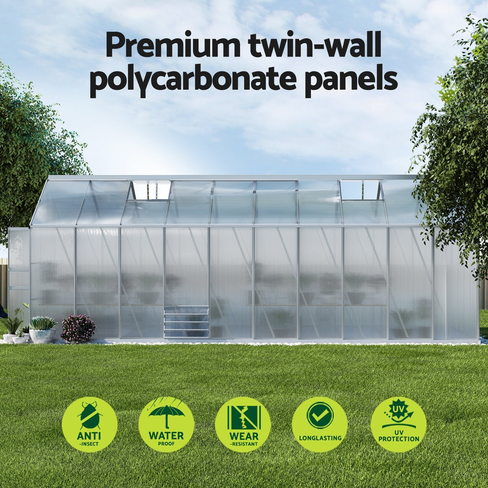 Green Fingers 6.03x2.44m Aluminium Greenhouse Double Doors Garden Shed