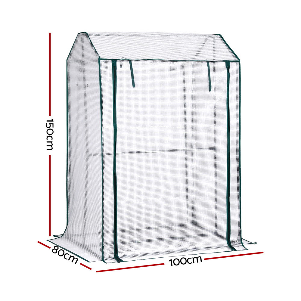 Green Fingers Mini Greenhouse 1.0x0.8x1.5M PE Cover Zipper Door Green