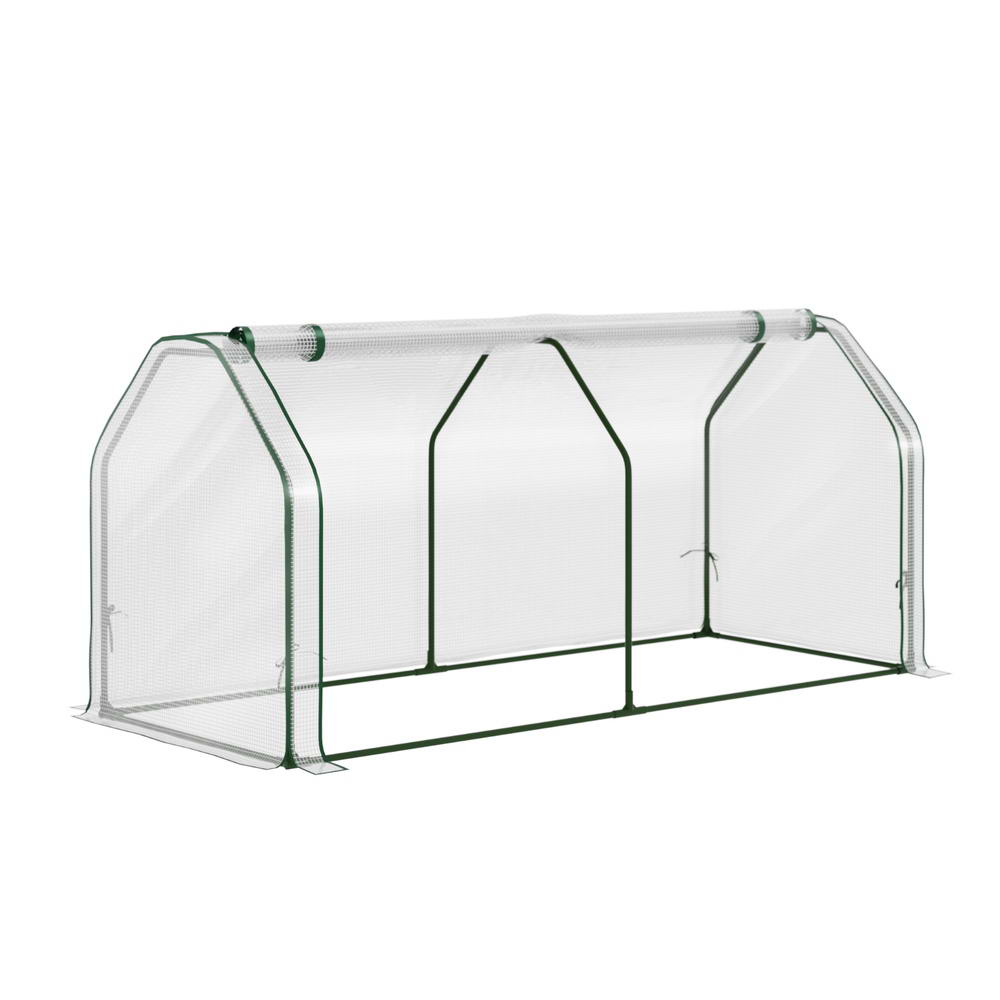 Green Fingers Mini Greenhouse 1.2x0.5x0.6M PE Cover Zippered Door Green