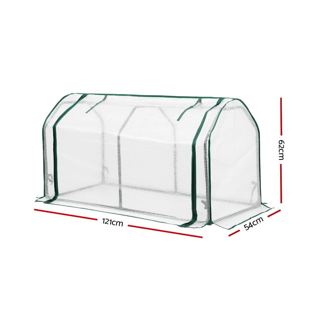Green Fingers Mini Greenhouse 1.2x0.5x0.6M PE Cover Zippered Door Green