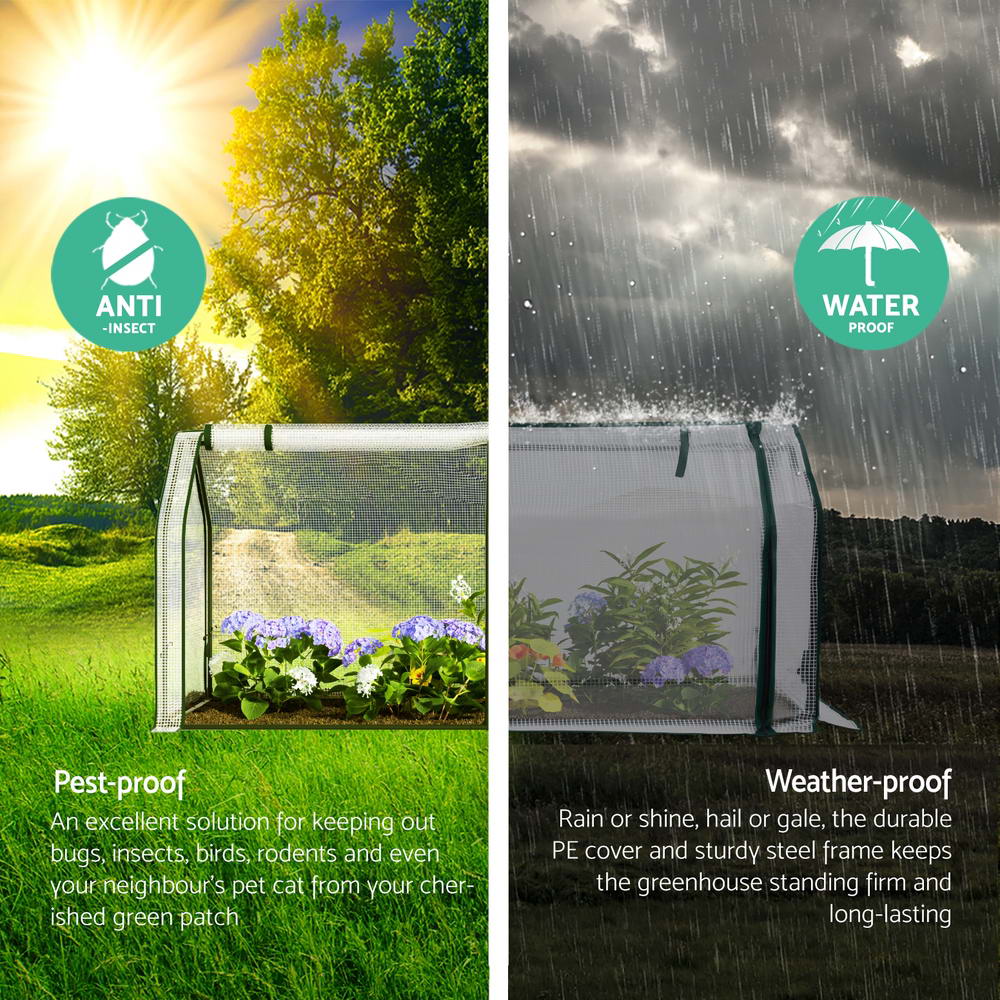 Green Fingers Mini Greenhouse 1.2x0.5x0.6M PE Cover Zippered Door Green