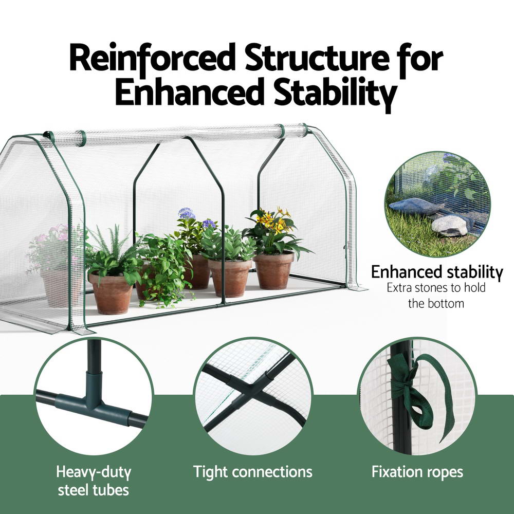 Green Fingers Mini Greenhouse 1.2x0.5x0.6M PE Cover Zippered Door Green