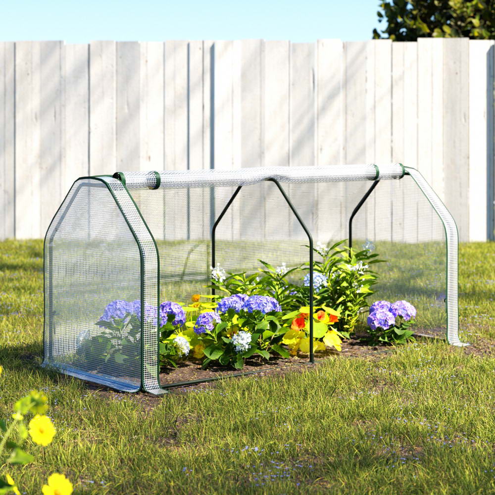 Green Fingers Mini Greenhouse 1.2x0.5x0.6M PE Cover Zippered Door Green