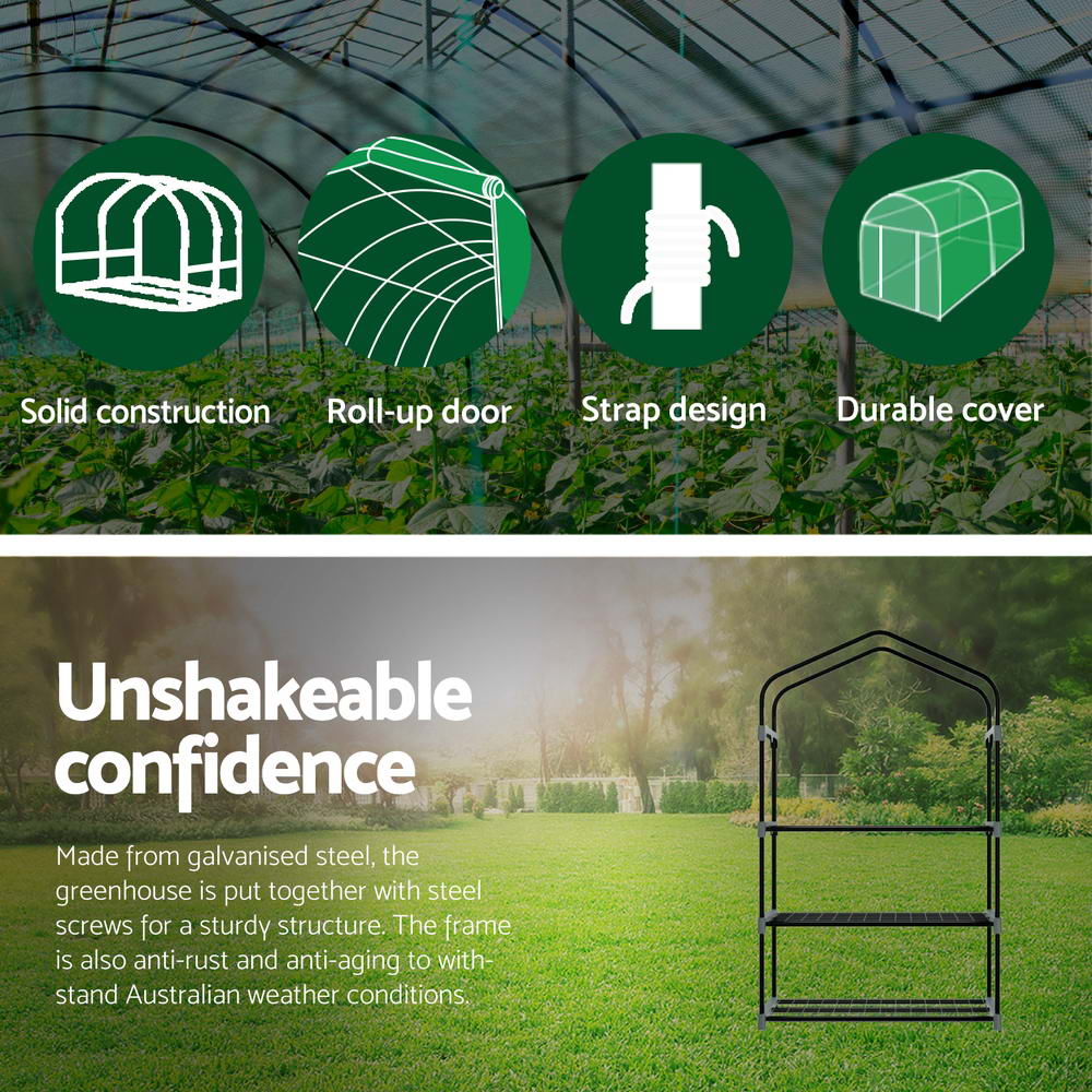 Greenfingers 3-Tier Mini Greenhouse Garden Bed Planter Box Green Transparent
