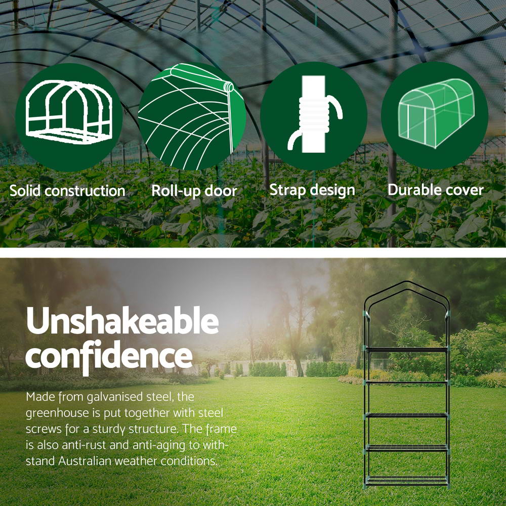 Mini Greenhouse 5-Tier Garden Planter Box 1.9m x 0.7m x 0.5m Green