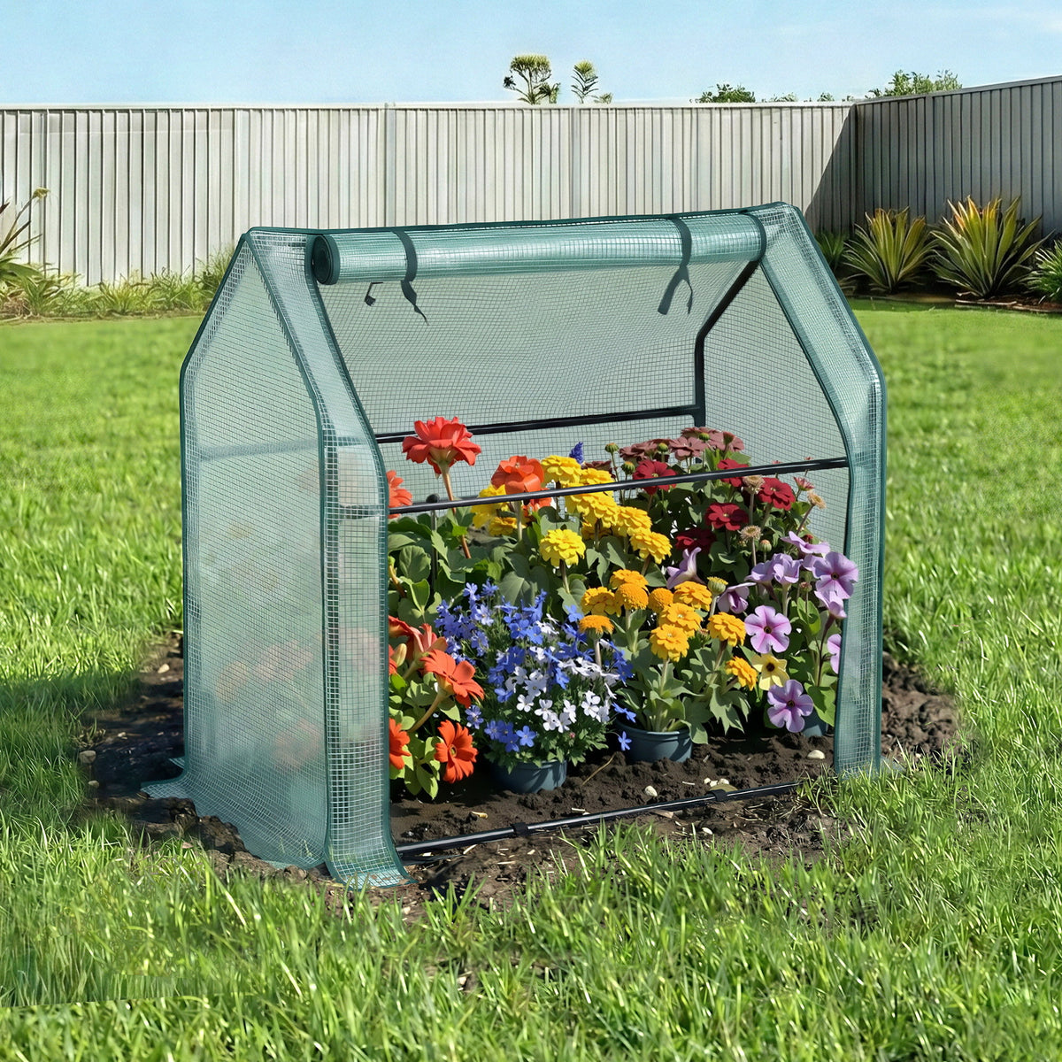 Green Fingers Mini Greenhouse 91x46x84cm Steel Frame Outdoor Shelter