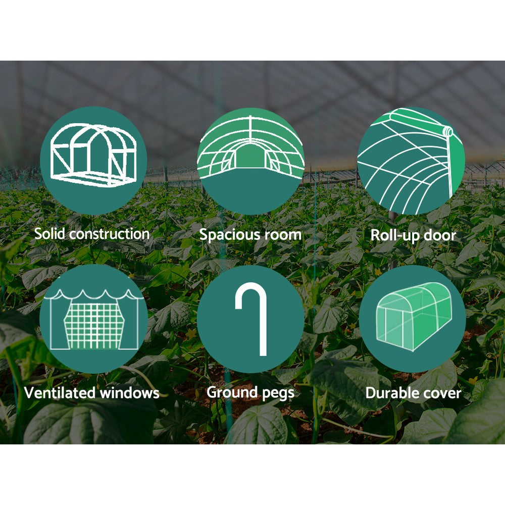 Green Fingers 6x3x2M Walk-In Greenhouse Tunnel Garden Shed Dome