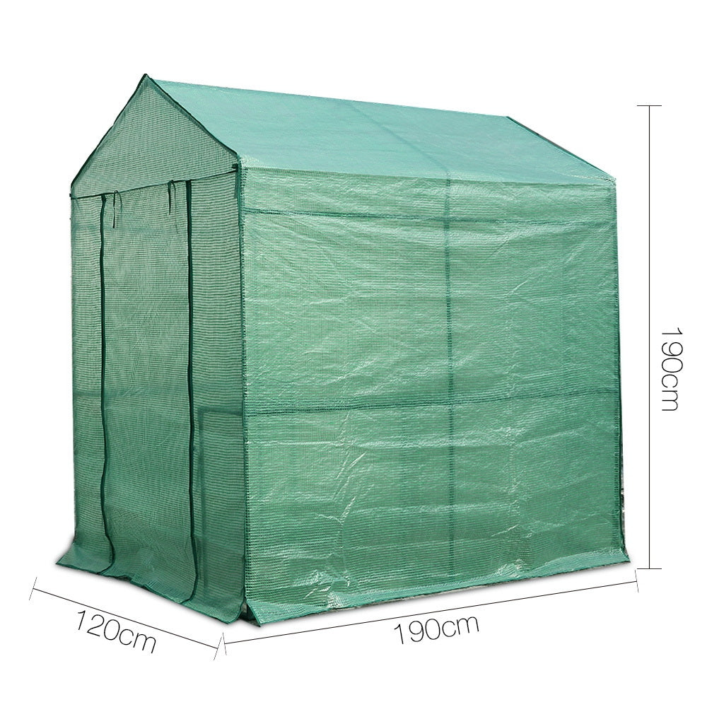 Green Fingers Walk-In Greenhouse Tunnel 1.9M x 1.2M Garden Shed 4 Shelves Green