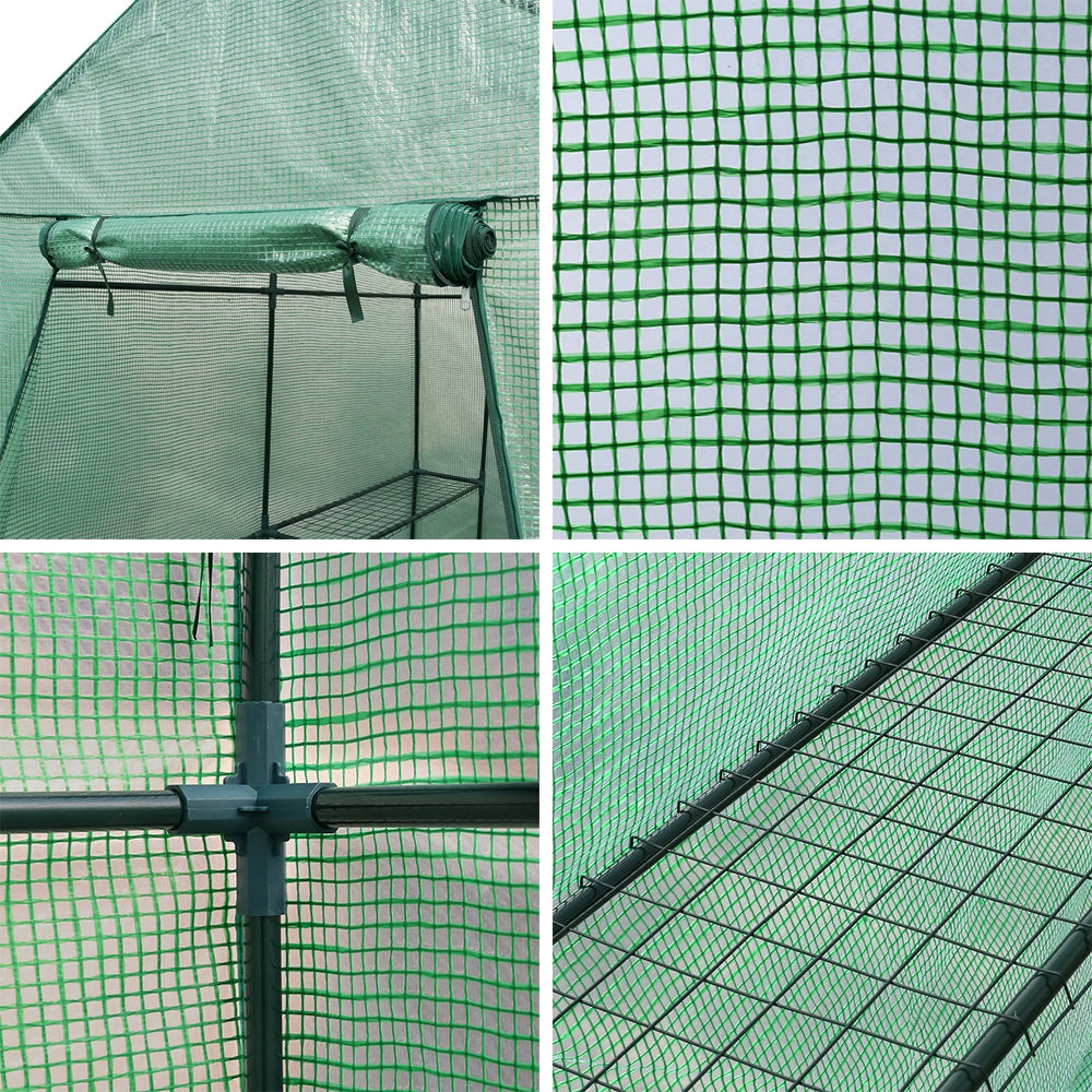 Green Fingers Walk-In Greenhouse Tunnel 1.9M x 1.2M Garden Shed 4 Shelves Green