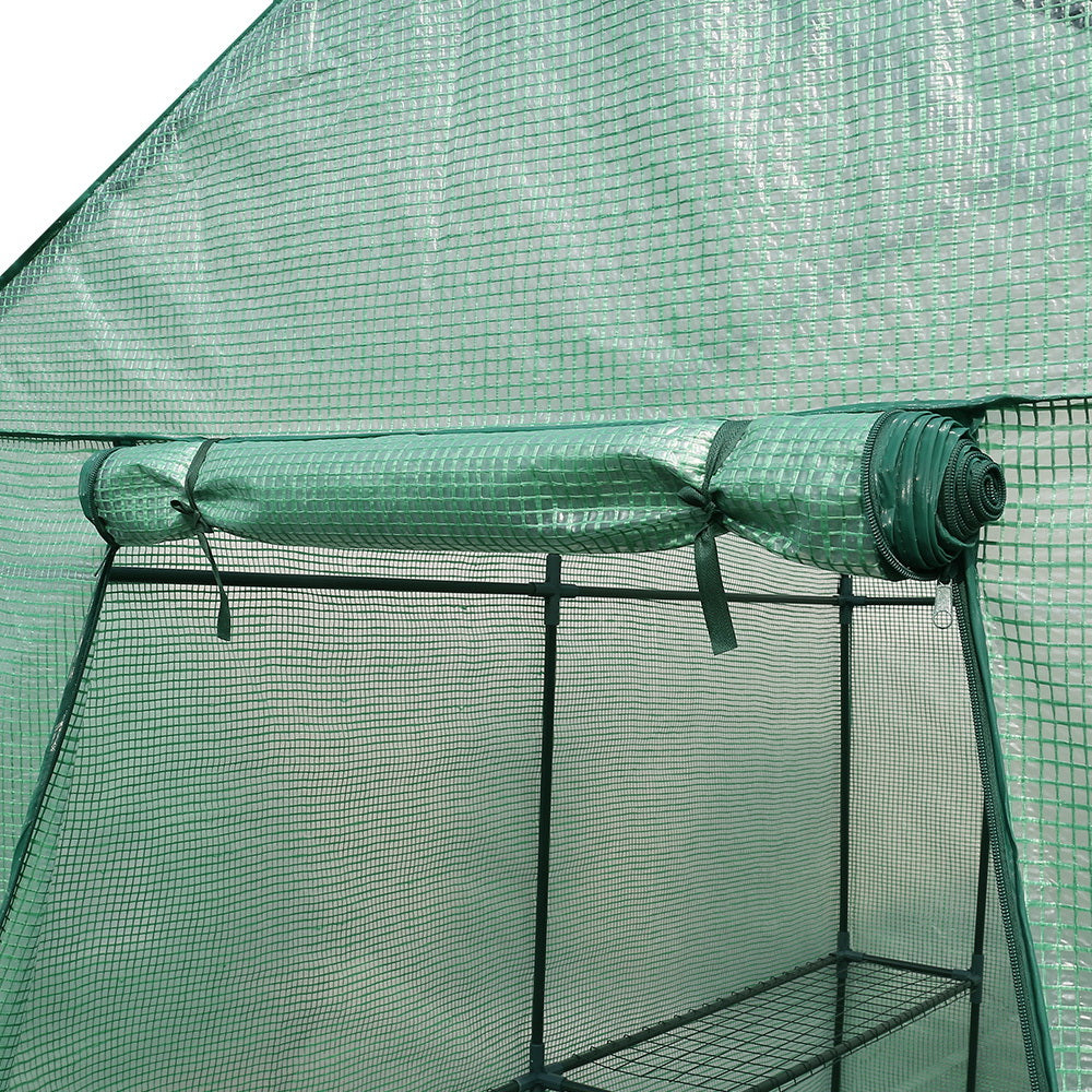 Green Fingers Walk-In Greenhouse Tunnel 1.9M x 1.2M Garden Shed 4 Shelves Green