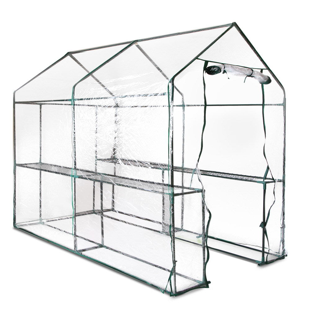 Green Fingers Walk-In Greenhouse Tunnel 4 Shelves Clear 1.9M