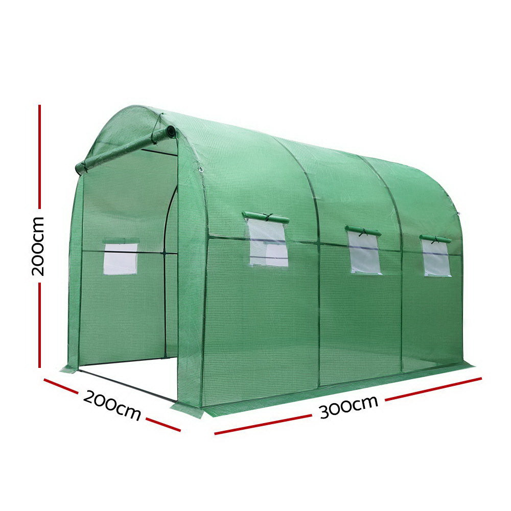 Green Fingers 3x2x2M Walk-In Greenhouse Tunnel Garden Shed Dome Green