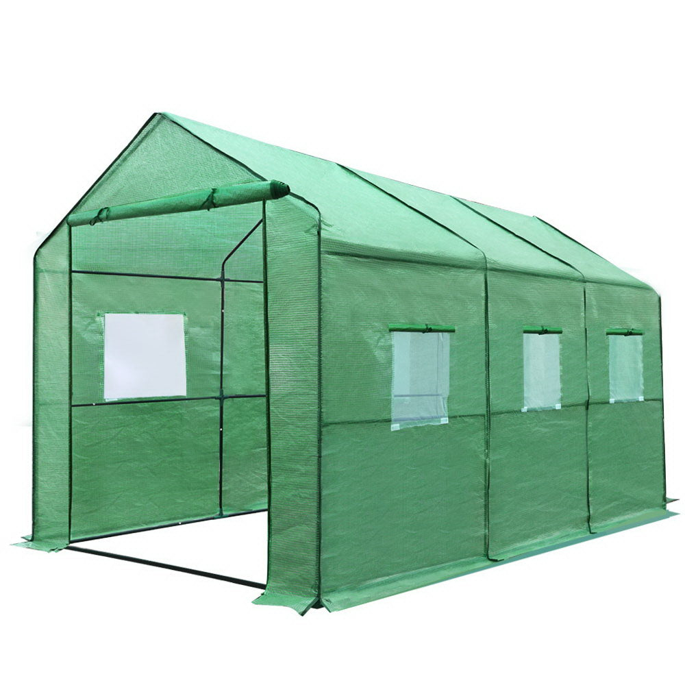 Green Fingers 3.5x2x2M Walk-In Tunnel Greenhouse Garden Shed Green