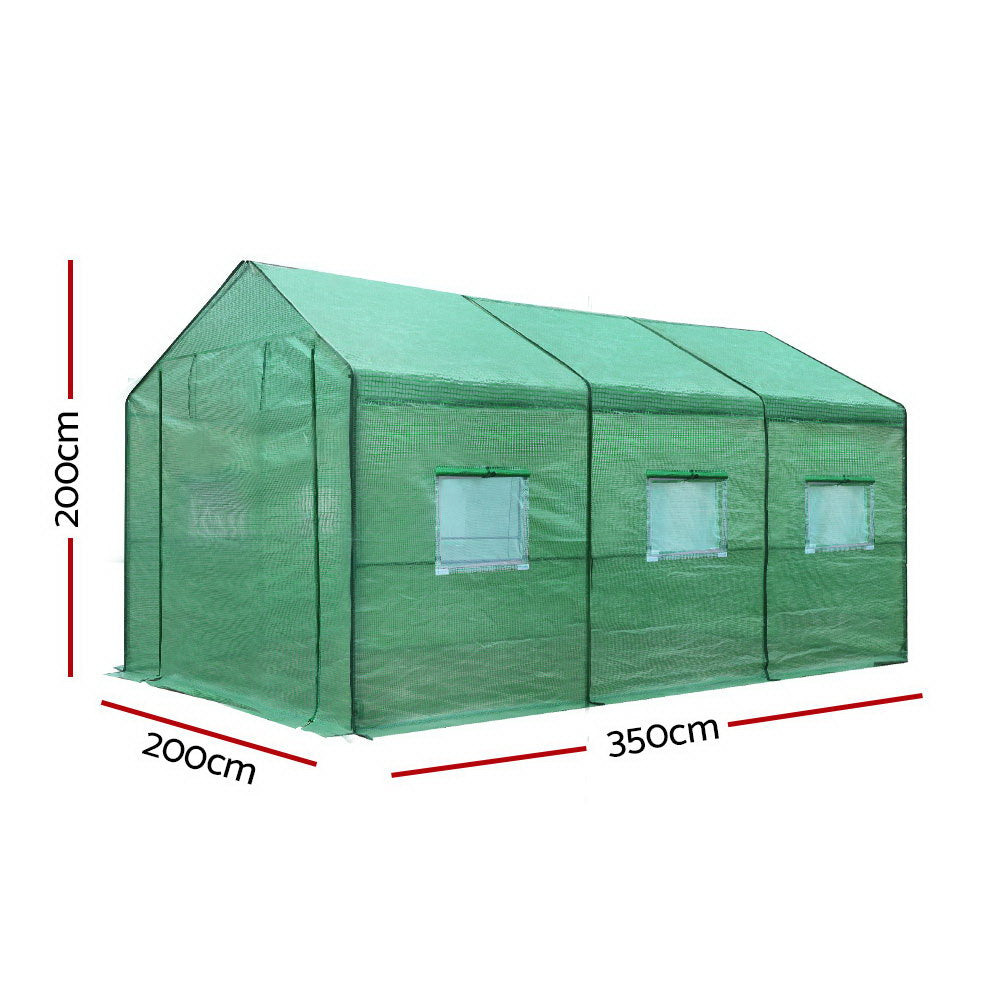 Green Fingers 3.5x2x2M Walk-In Tunnel Greenhouse Garden Shed Green