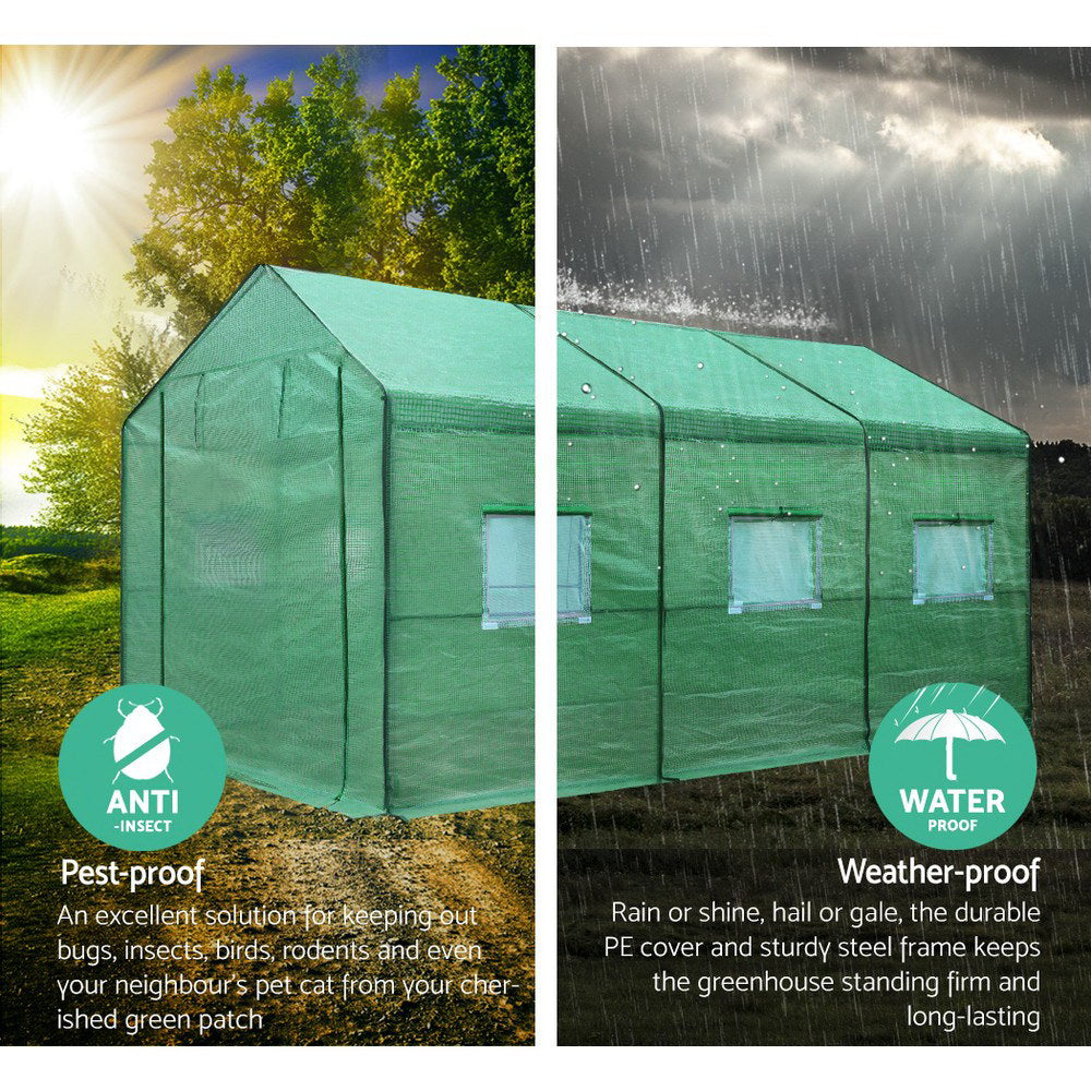 Green Fingers 3.5x2x2M Walk-In Tunnel Greenhouse Garden Shed Green