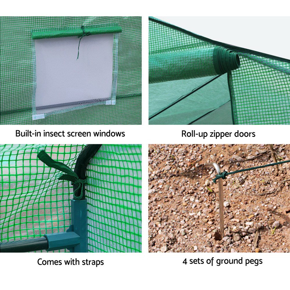 Green Fingers 3.5x2x2M Walk-In Tunnel Greenhouse Garden Shed Green