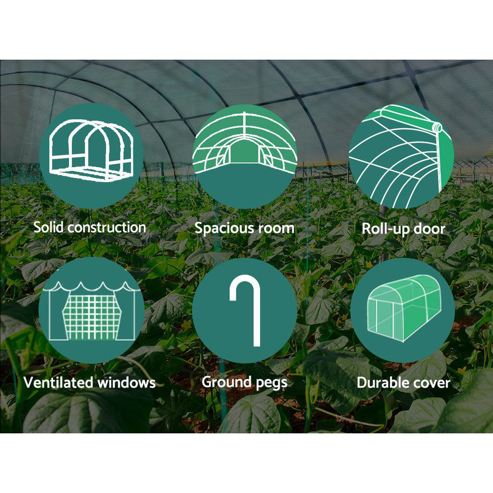 Green Fingers 3.5x2x2M Walk-In Tunnel Greenhouse Garden Shed Green
