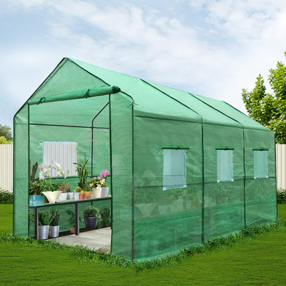 Green Fingers 3.5x2x2M Walk-In Tunnel Greenhouse Garden Shed Green