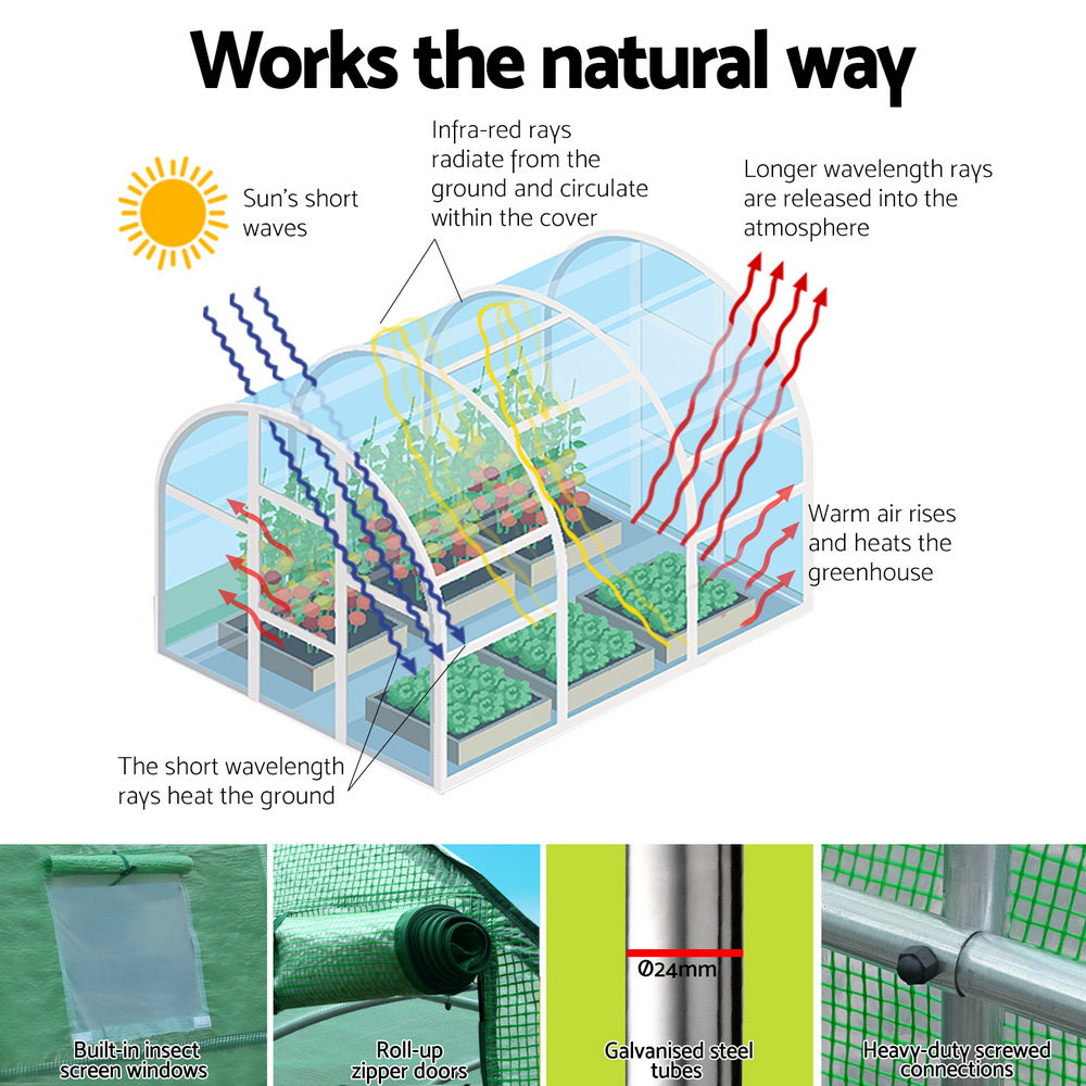 Green Fingers 6x4x2M Walk-In Greenhouse Tunnel Garden Shed Dome
