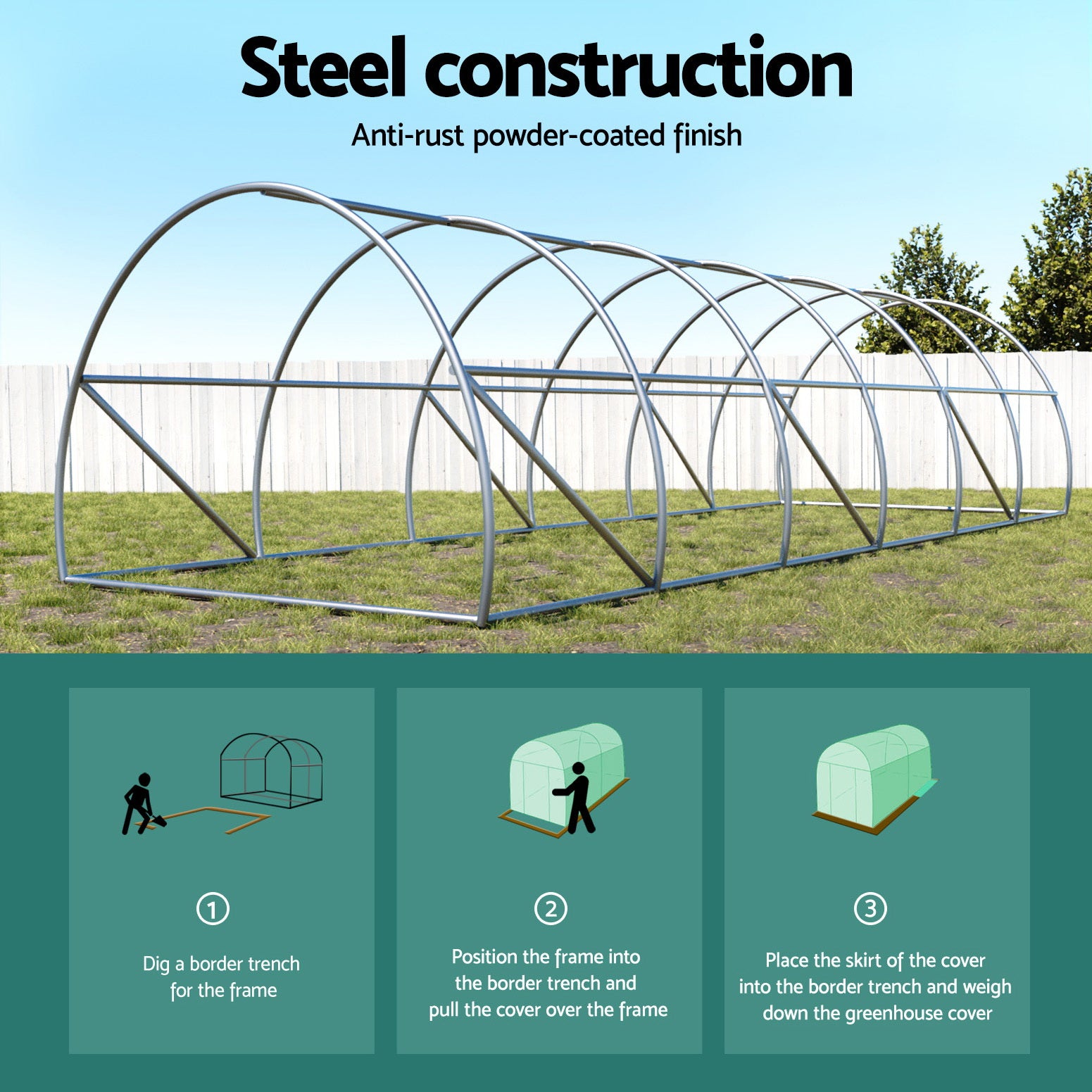 Green Fingers 9x3x2M Walk-In Greenhouse Tunnel Garden Shed Dome