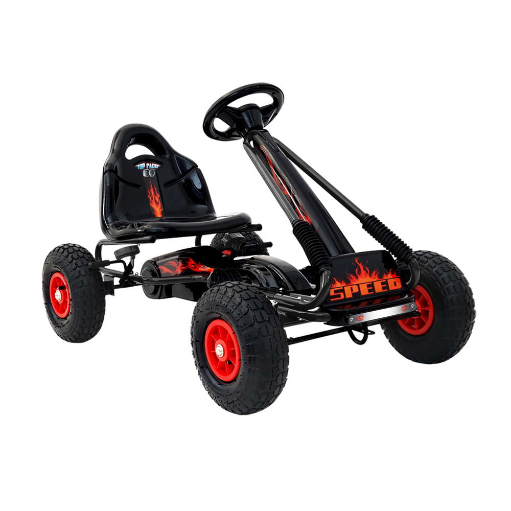 Rigo Kids Pedal Go Kart Rubber Tyre Racing Car Black