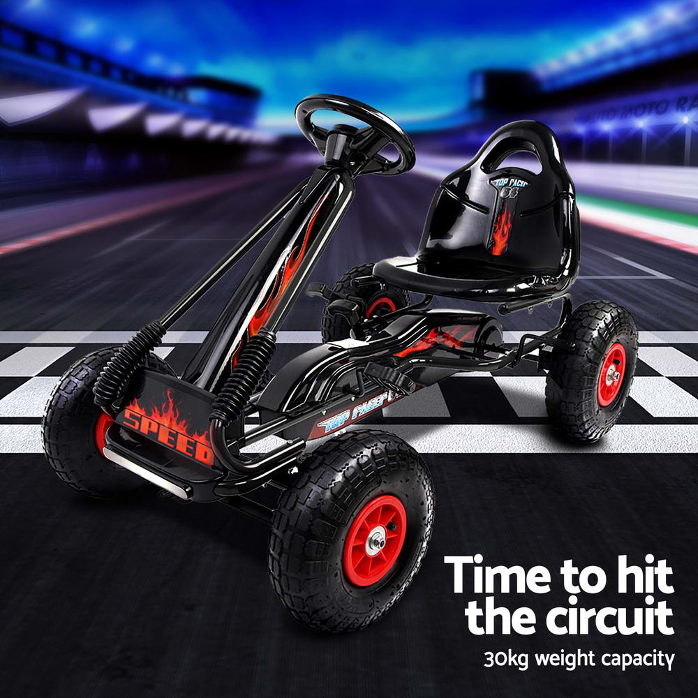 Rigo Kids Pedal Go Kart Racing Car Rubber Tyre Black