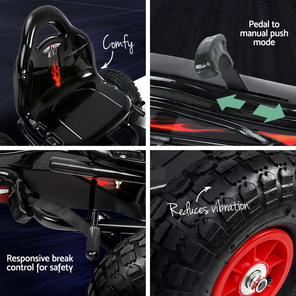 Rigo Kids Pedal Go Kart Racing Car Rubber Tyre Black