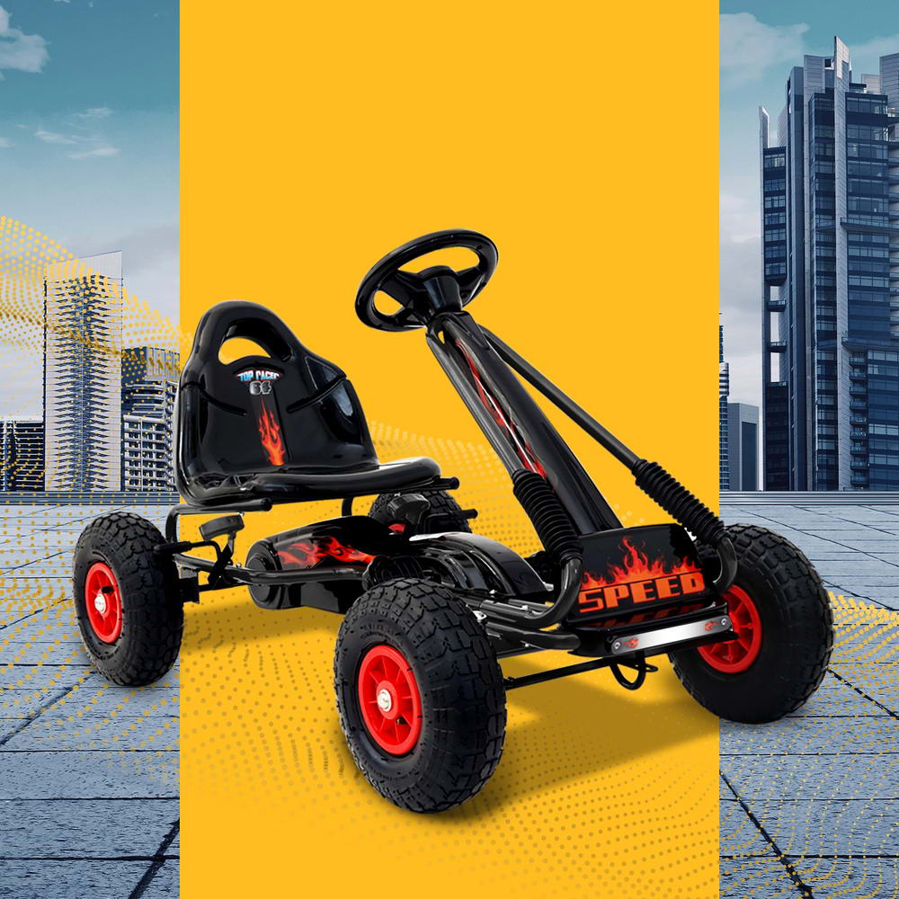 Rigo Kids Pedal Go Kart Racing Car Rubber Tyre Black
