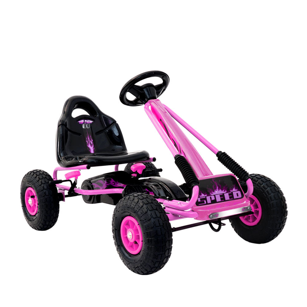Rigo Kids Pedal Go Kart Racing Car Pink Rubber Tyre